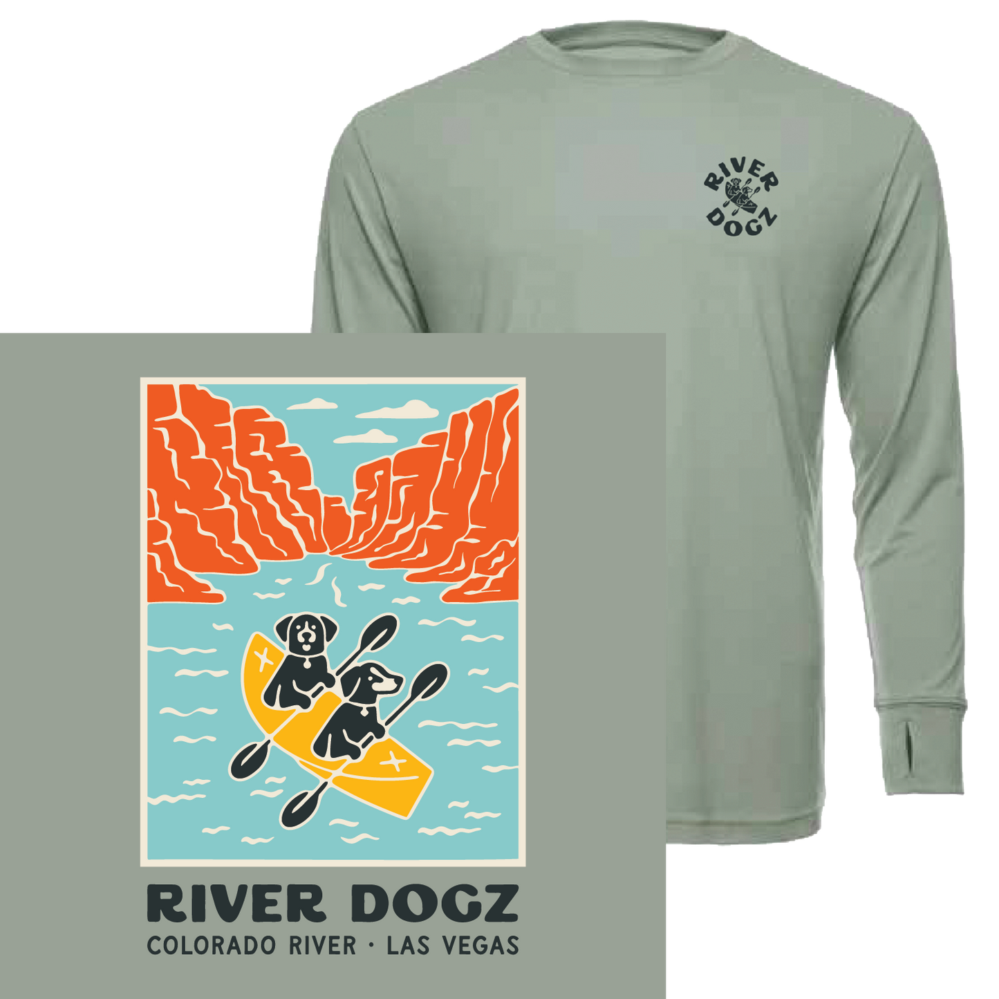 "Dogs in Canyon" Quick Dry Long-Sleeve Performance Shirt